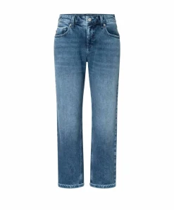 MAC Straight Jeans in Mittelblau und Krempel-Look