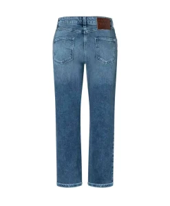 MAC Straight Jeans in Mittelblau und Krempel-Look