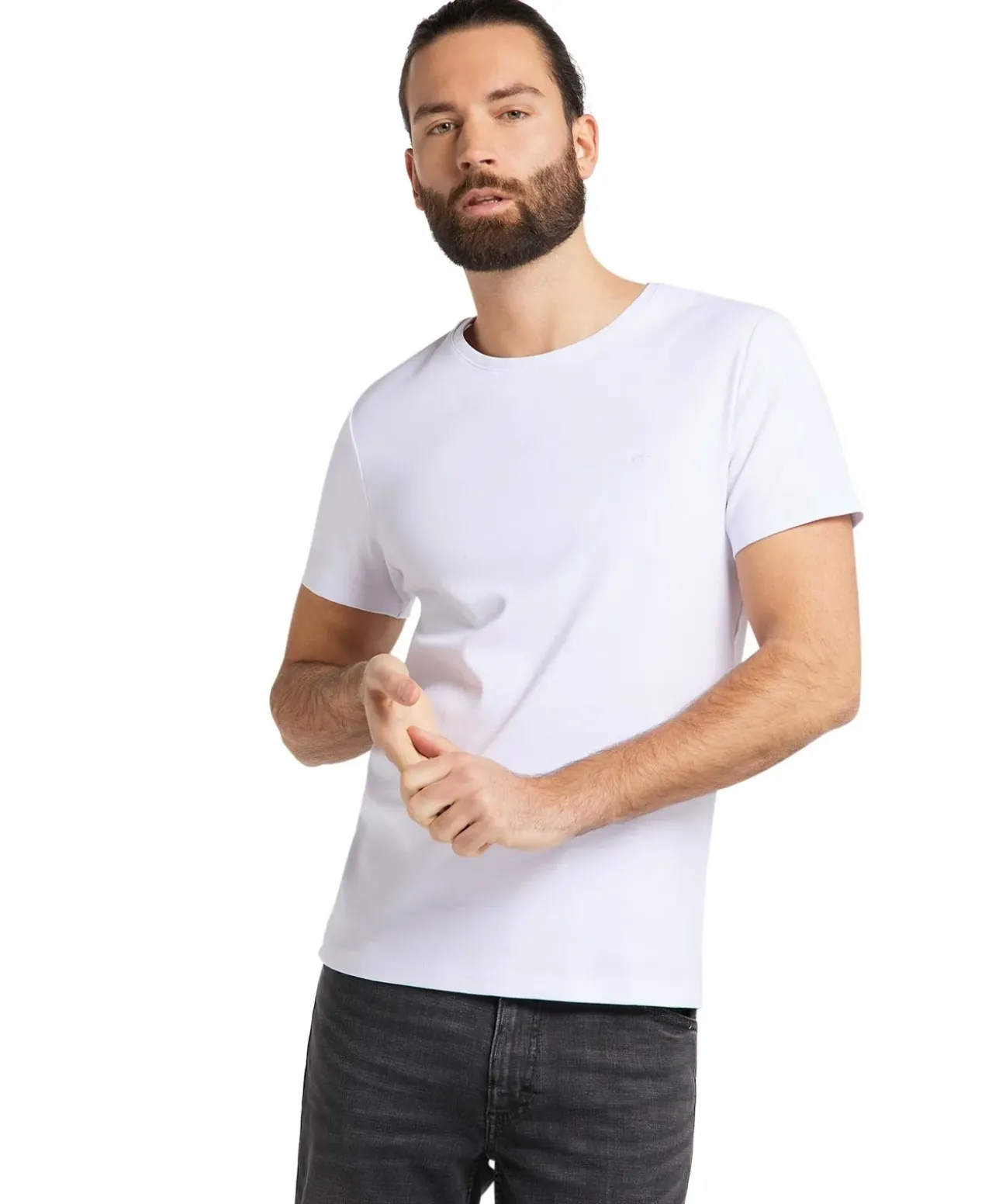 Mustang Herren Basic T-Shirt mit Rundhals in Weiß