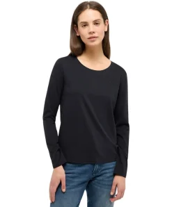 Mustang Langarmshirt Elly in Schwarz mit Rundhalsausschnitt