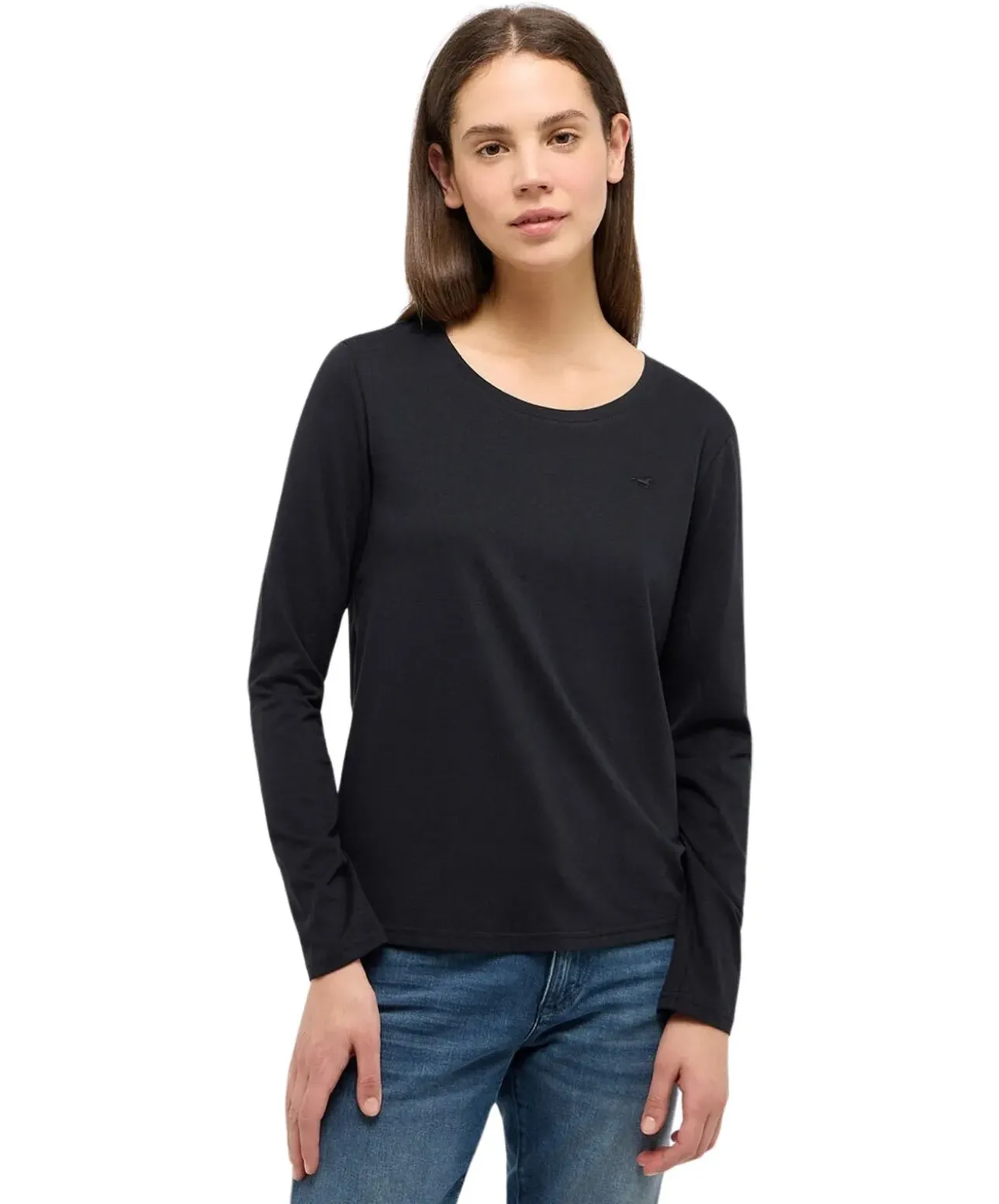 Mustang Langarmshirt Elly in Schwarz mit Rundhalsausschnitt