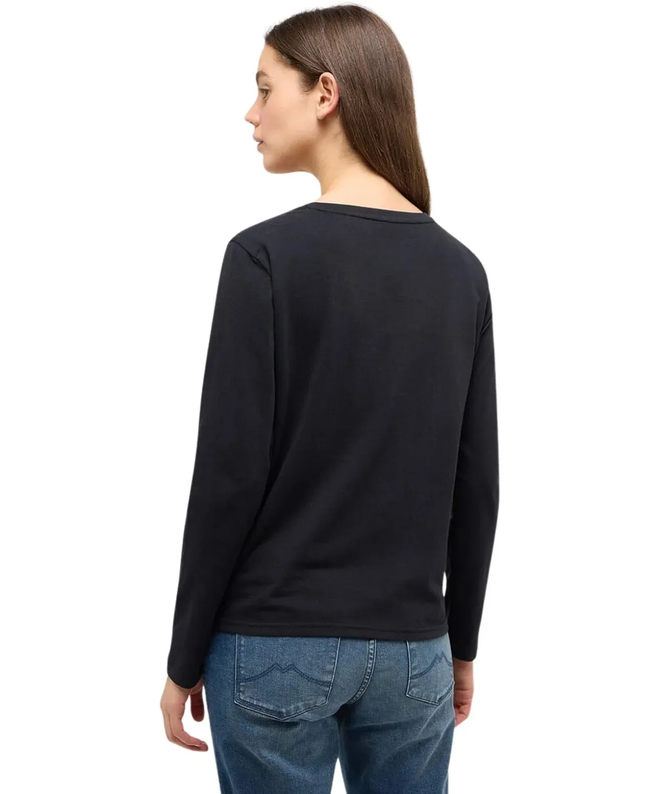 Mustang Langarmshirt Elly in Schwarz mit Rundhalsausschnitt