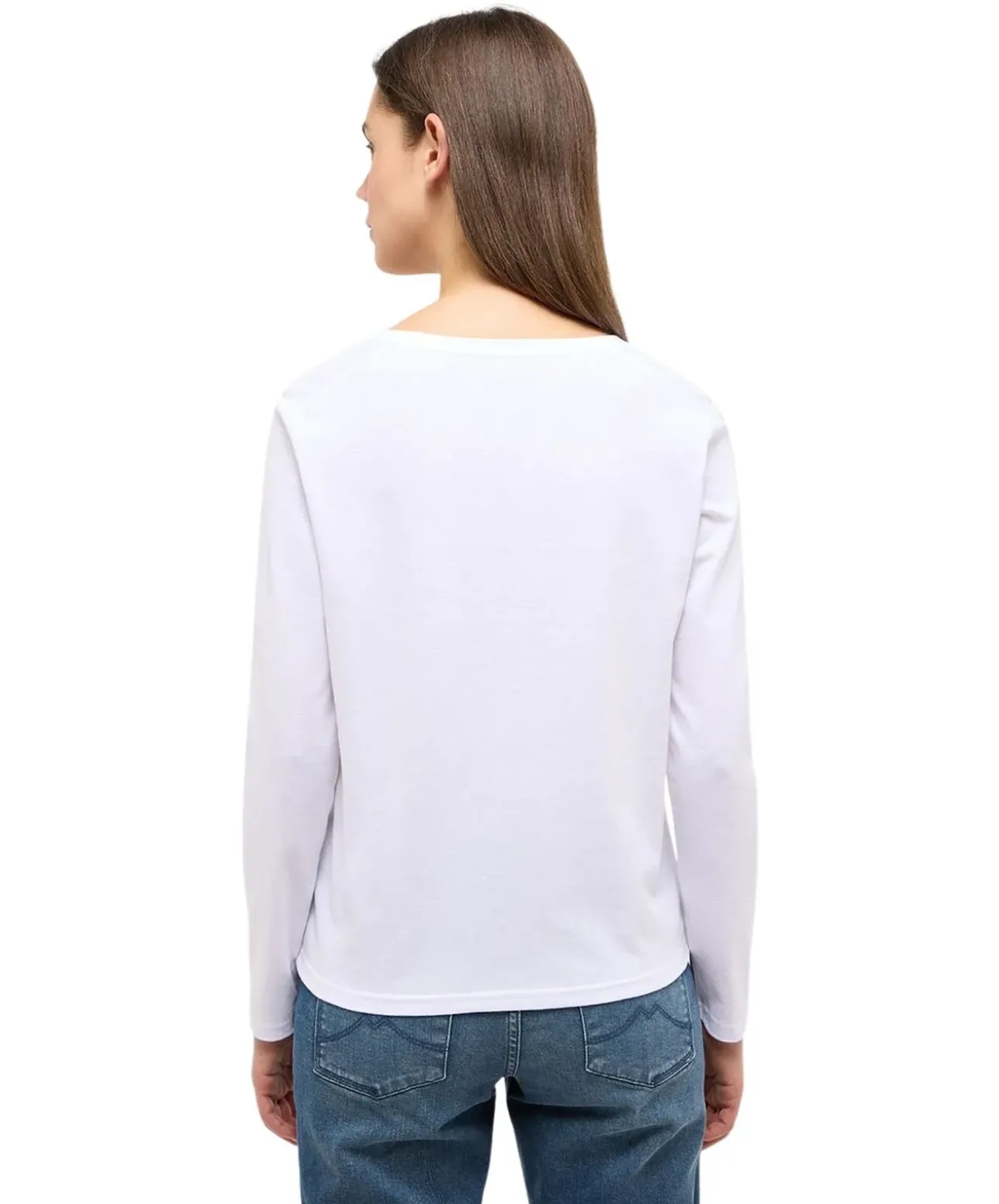 Mustang Langarmshirt Elly in Weiß mit Rundhalsausschnitt