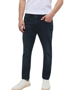 Mustang Oregon Slim fit Jeans in dunkelblau mit Used-Effekten
