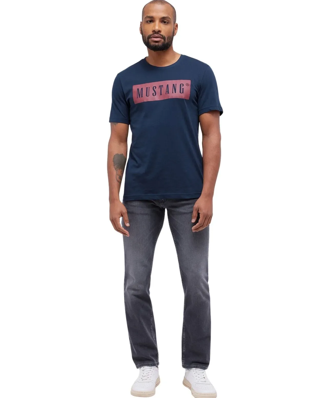 Mustang Print T-Shirt Austin aus Baumwolle in Dunkelblau