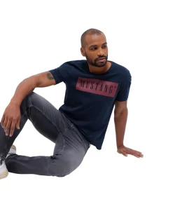 Mustang Print T-Shirt Austin aus Baumwolle in Dunkelblau