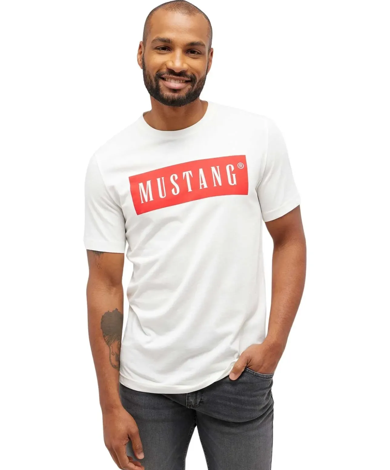 Mustang Print T-Shirt Austin aus Baumwolle in Weiß