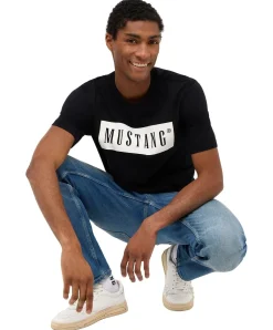 Mustang Print T-Shirt Austin aus Baumwolle in Schwarz