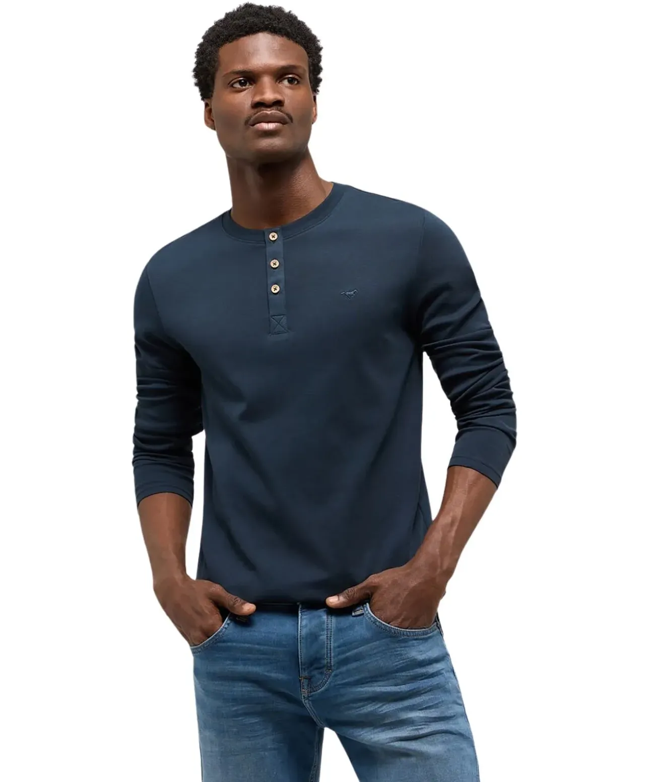 Mustang Shirt Arminto in Dunkelblau mit Langarm
