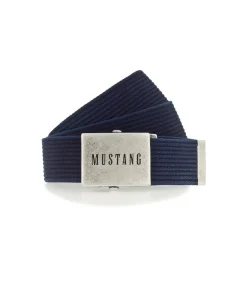 Mustang Stoffgürtel in Blau mit Schließe in Altsilber