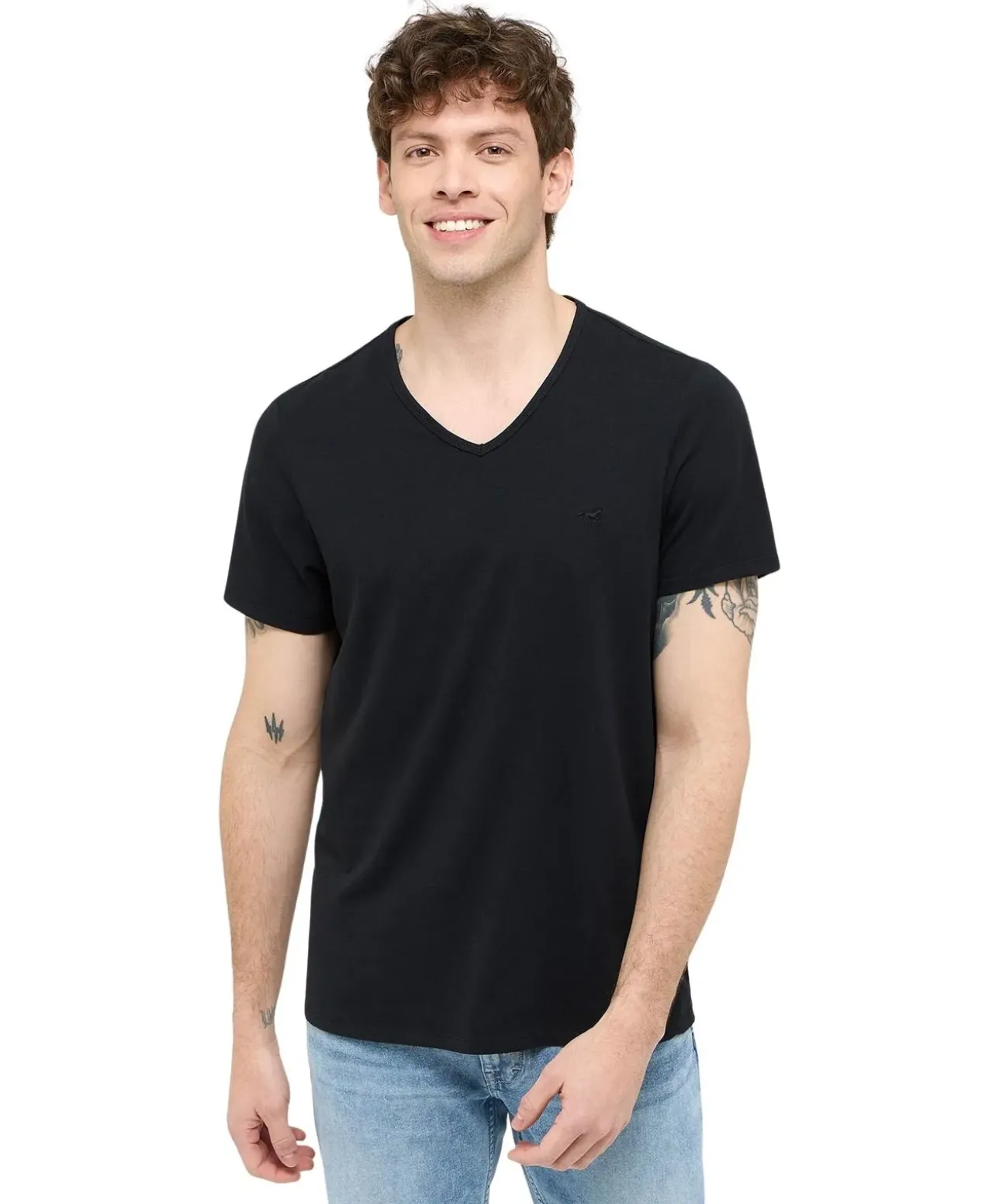 Mustang T-Shirt Amado 2-Pack mit V-Neck in Schwarz