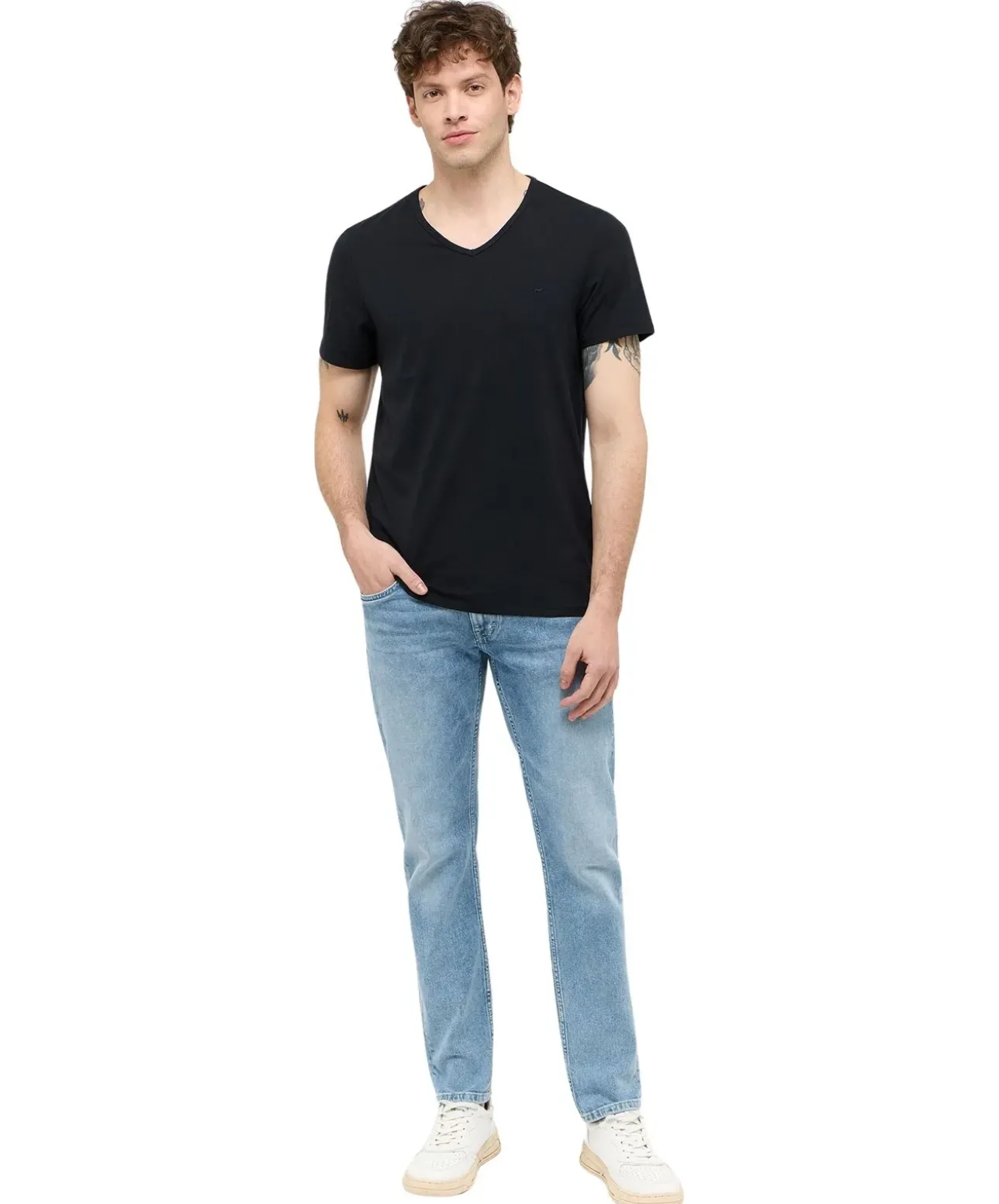 Mustang T-Shirt Amado 2-Pack mit V-Neck in Schwarz