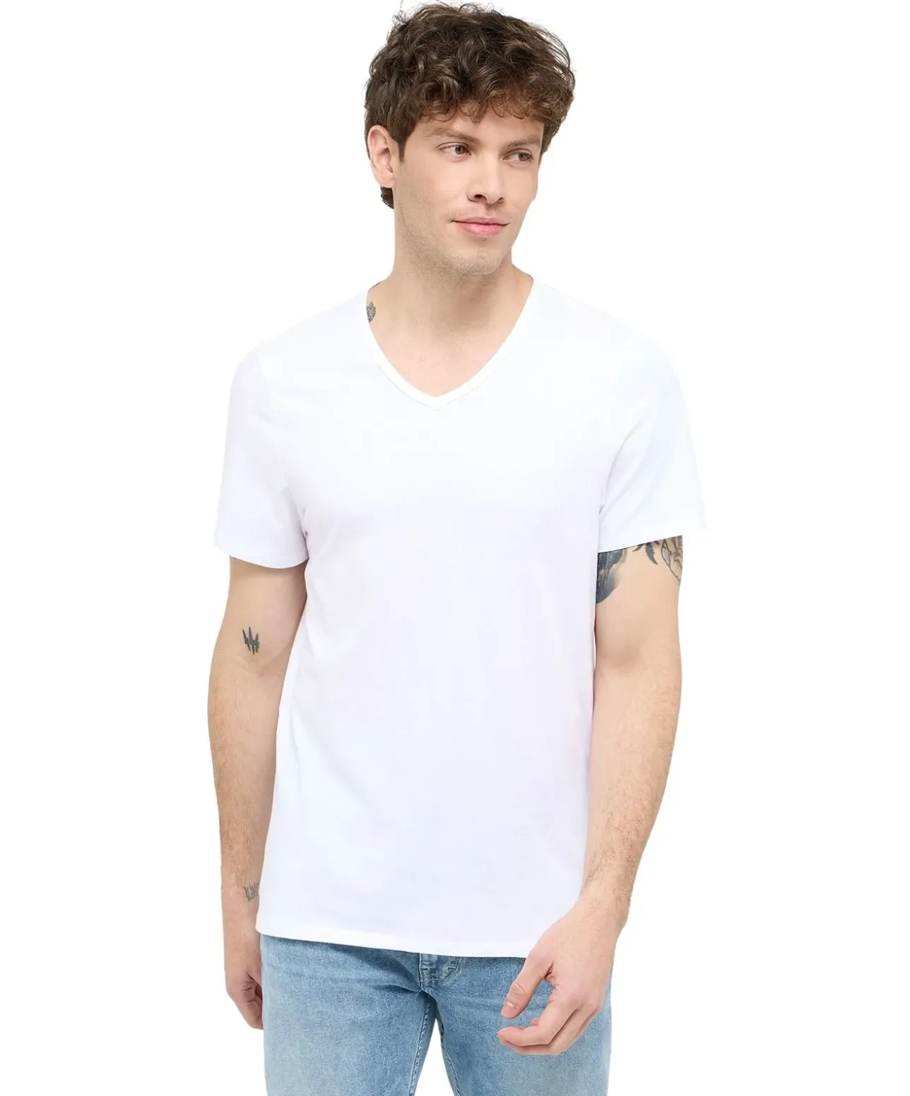 Mustang T-Shirt Amado 2-Pack mit V-Neck in Weiß