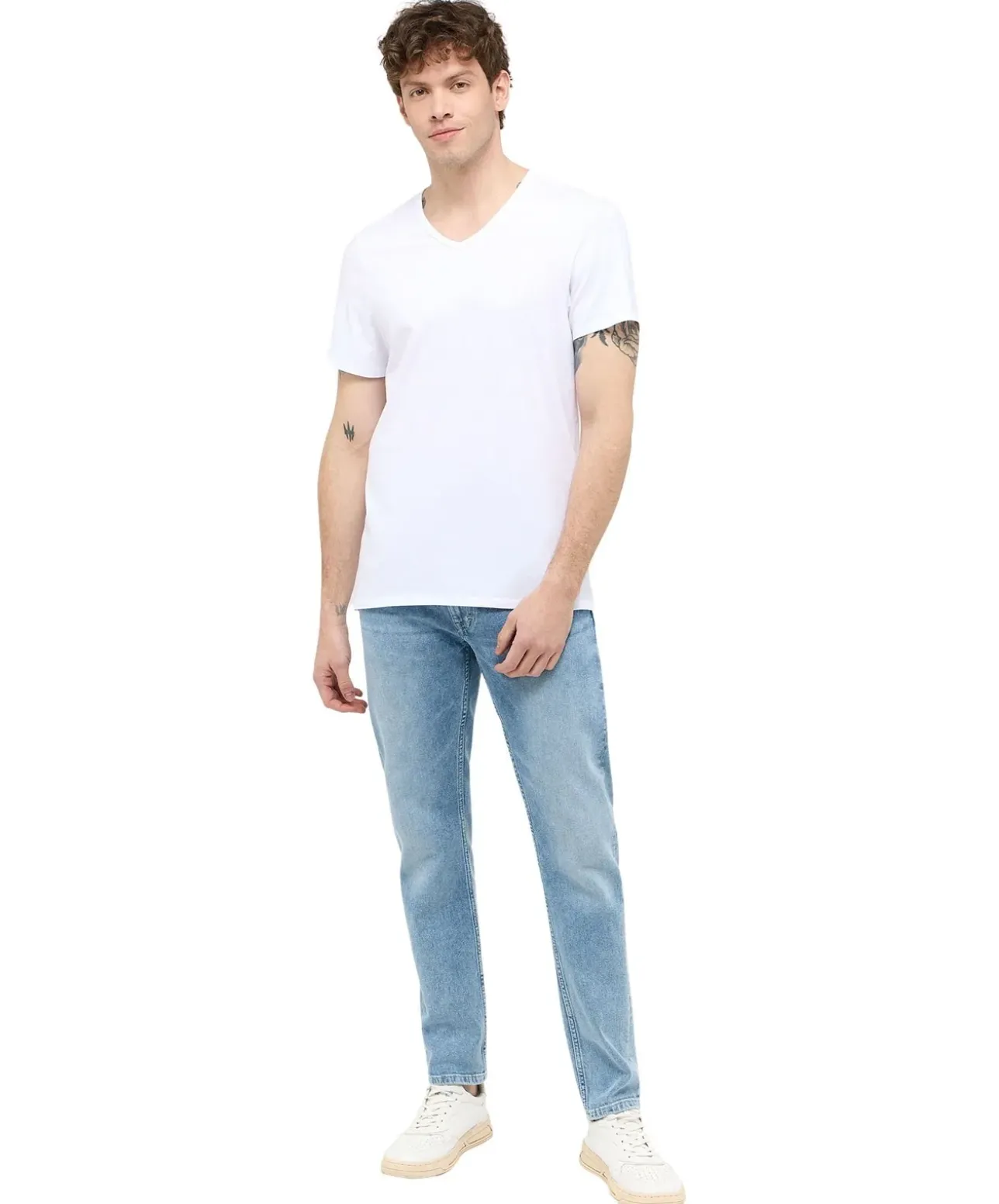 Mustang T-Shirt Amado 2-Pack mit V-Neck in Weiß