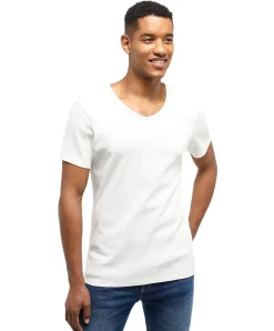 Mustang T-Shirt aus Baumwolle Amado V-Neck in Weiß
