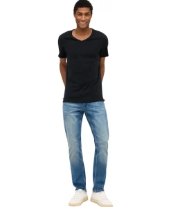 Mustang T-Shirt aus Baumwolle Amado V-Neck in Schwarz