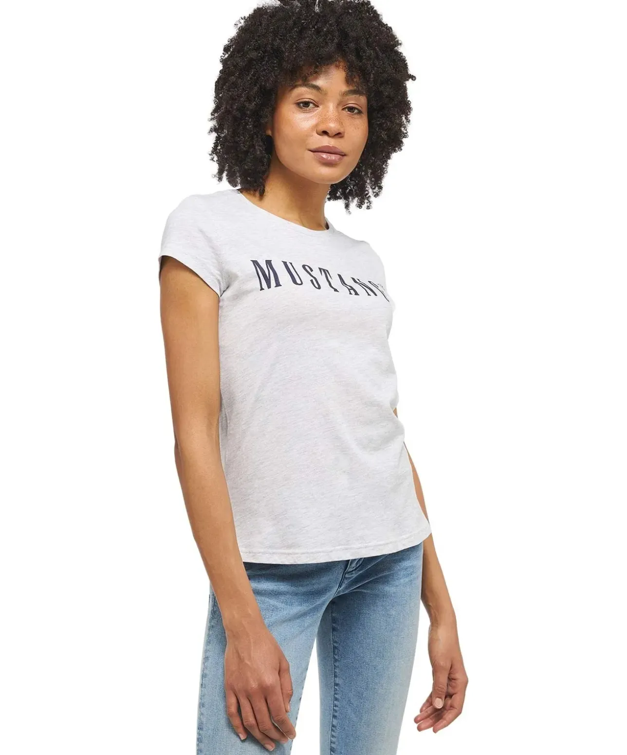 Mustang T-Shirt mit Label-Print Alina C in Hellgrau
