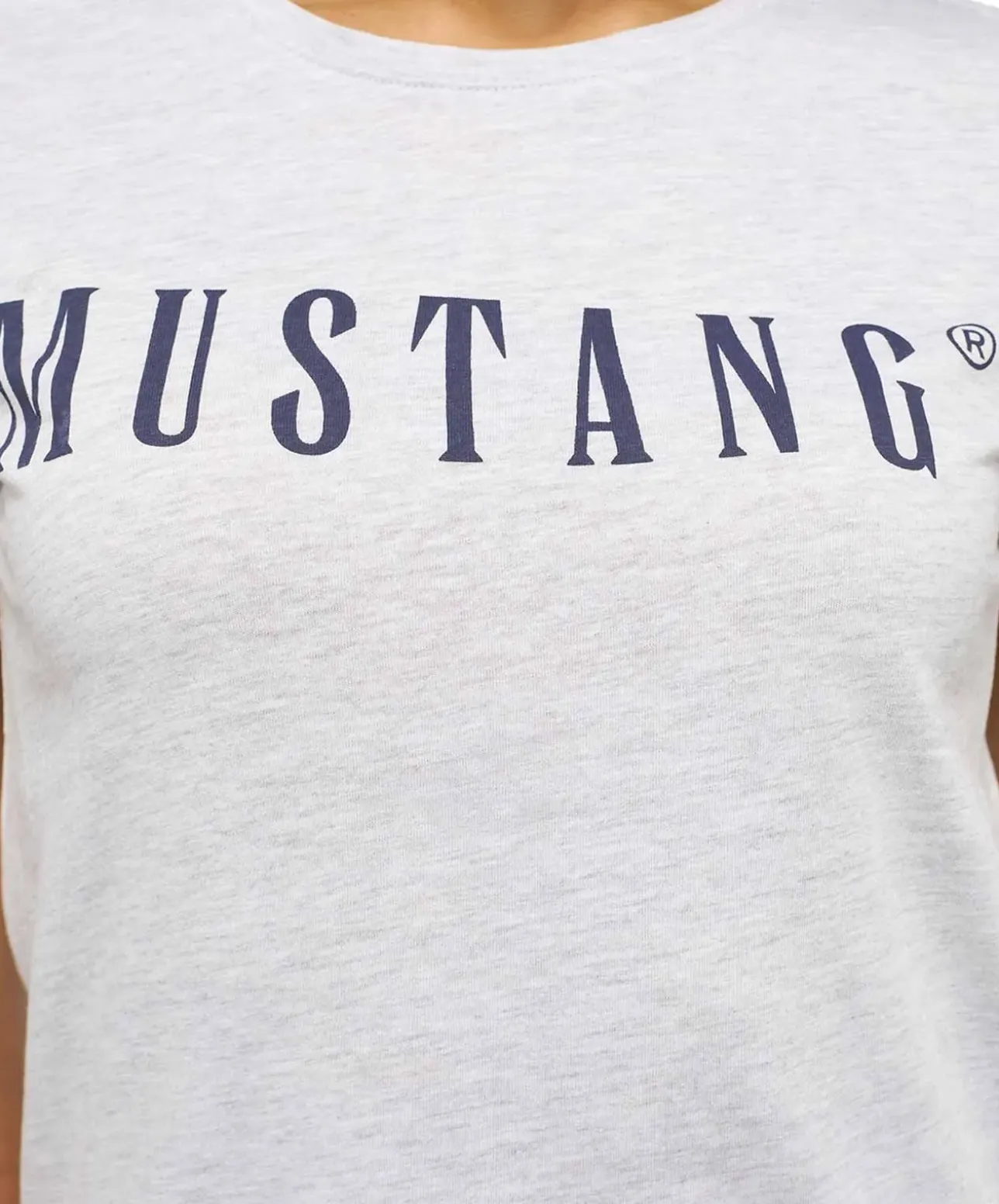Mustang T-Shirt mit Label-Print Alina C in Hellgrau