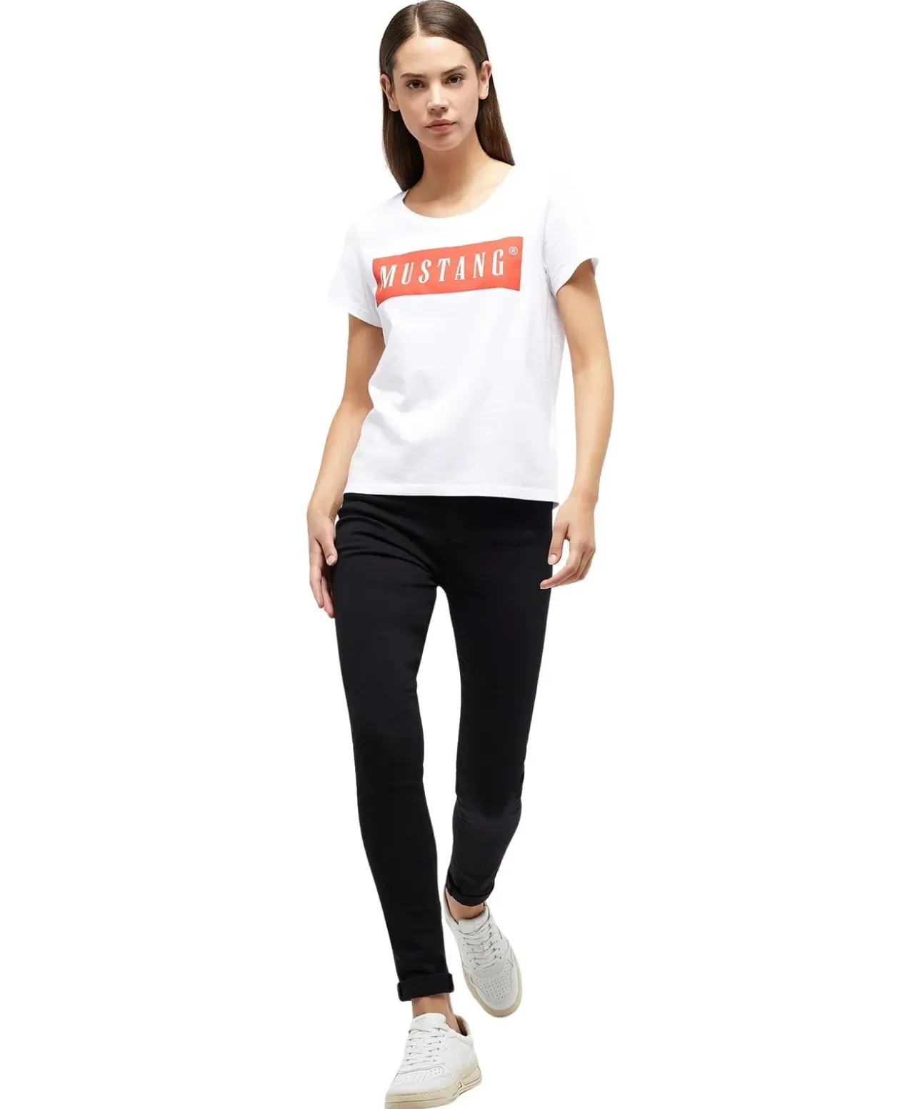Mustang T-Shirt mit Logo Alma in Weiß