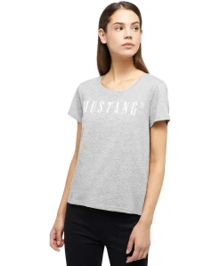 Mustang T-Shirt mit Printlogo Alma in Grau Melange