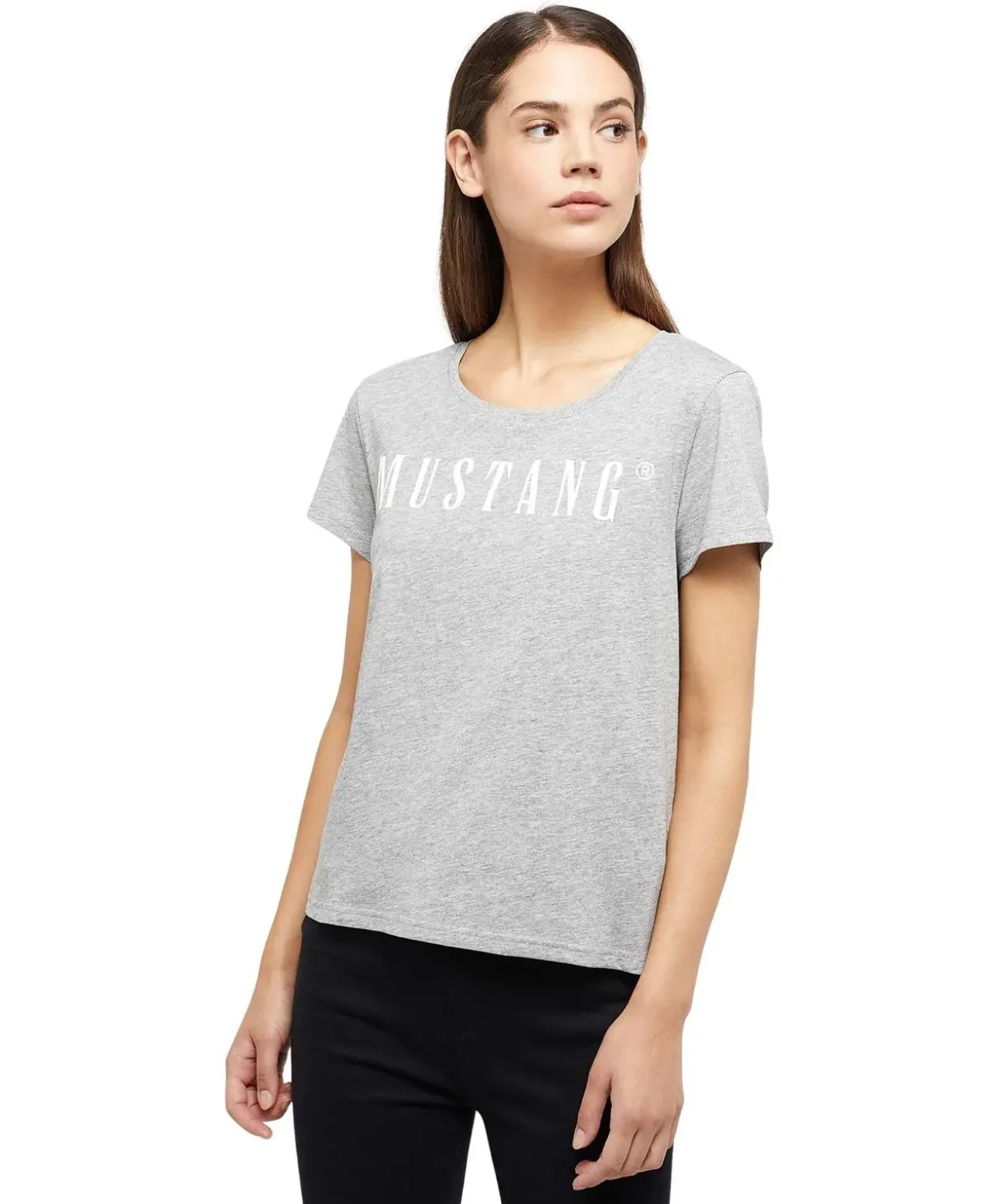 Mustang T-Shirt mit Printlogo Alma in Grau Melange