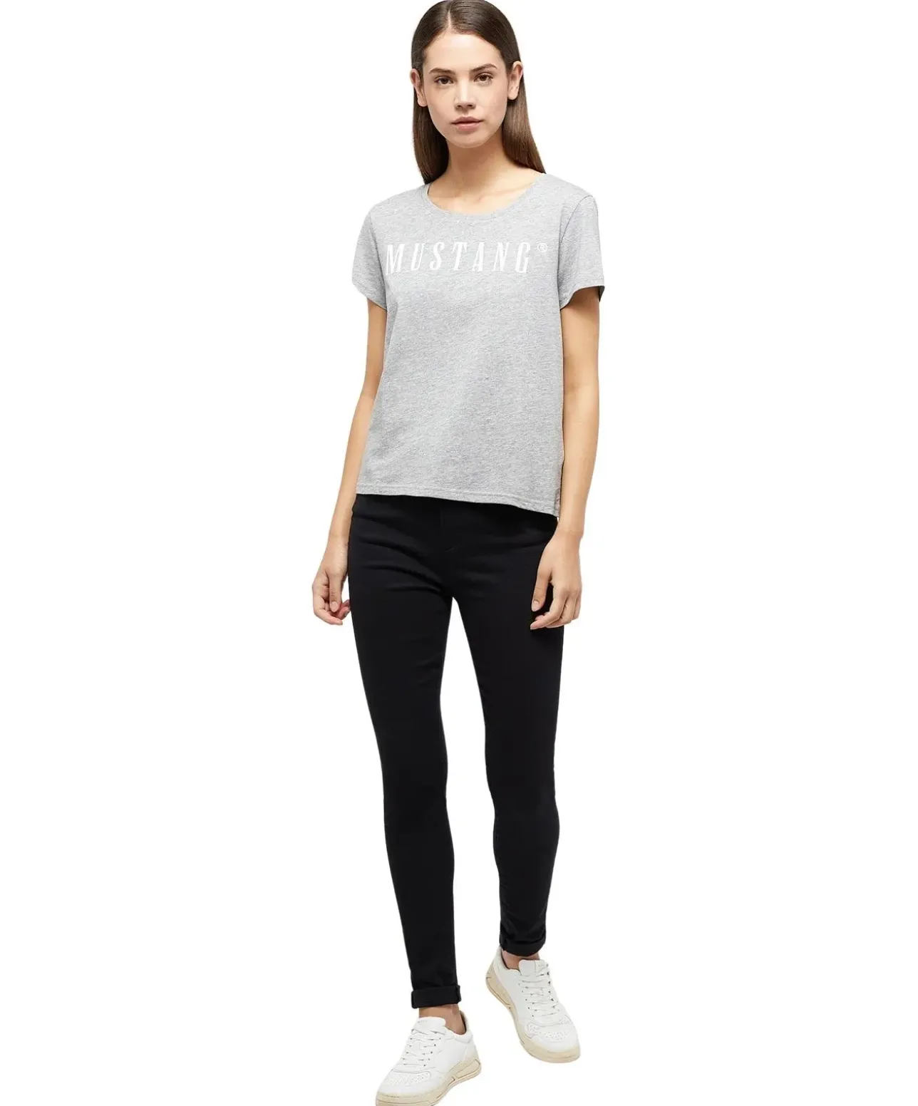 Mustang T-Shirt mit Printlogo Alma in Grau Melange