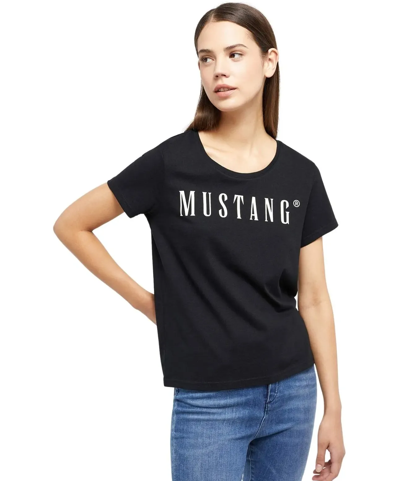 Mustang T-Shirt mit Printlogo Alma in Schwarz