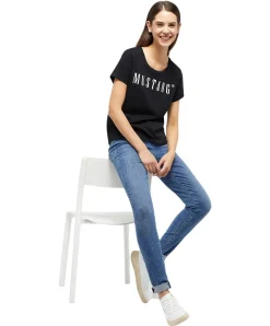 Mustang T-Shirt mit Printlogo Alma in Schwarz