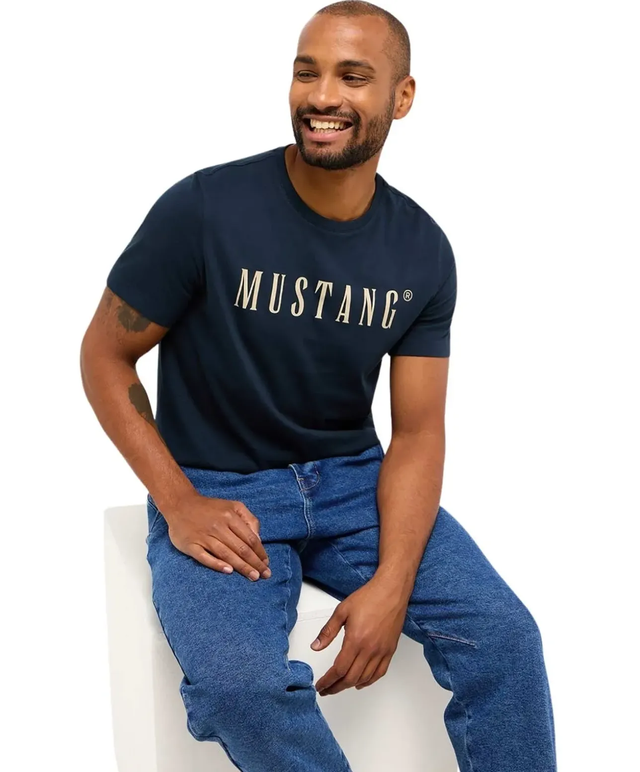 Mustang T-Shirt Print Austin in blauem Carbon