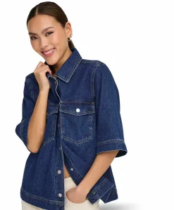 Only Jeansbluse Belle in Indigo mit Taschen