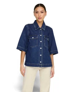 Only Jeansbluse Belle in Indigo mit Taschen