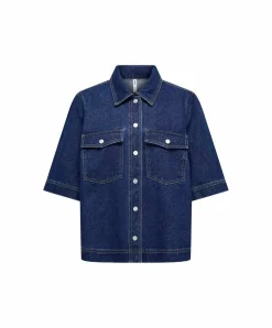 Only Jeansbluse Belle in Indigo mit Taschen