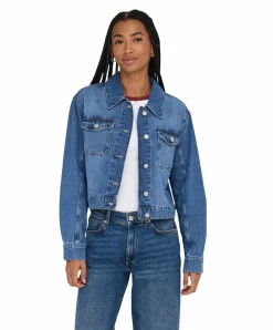 ONLY Jeansjacke Lumi mit Fly-Away Kragen in Mittelblau