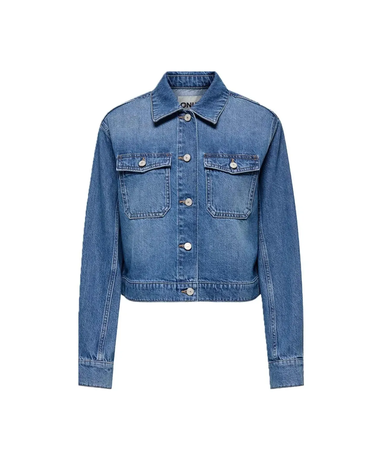 ONLY Jeansjacke Lumi mit Fly-Away Kragen in Mittelblau