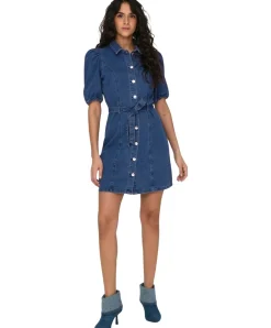 ONLY Jeanskleid Vibbe in Mittelblau mit Puffärmel
