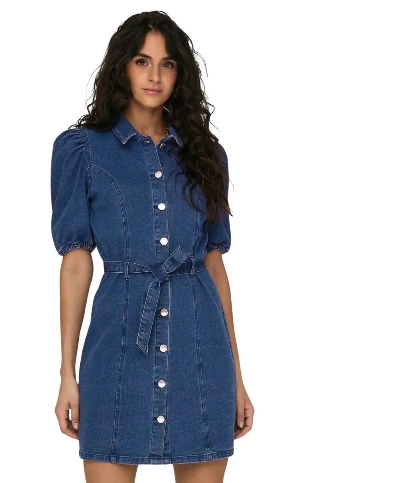 ONLY Jeanskleid Vibbe in Mittelblau mit Puffärmel