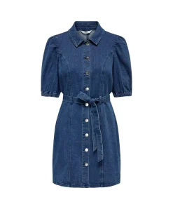 ONLY Jeanskleid Vibbe in Mittelblau mit Puffärmel