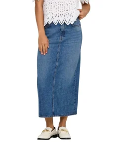 ONLY Jeansrock Midi in Mittelblau mit Rückenschlitz