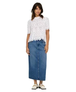 ONLY Jeansrock Midi in Mittelblau mit Rückenschlitz