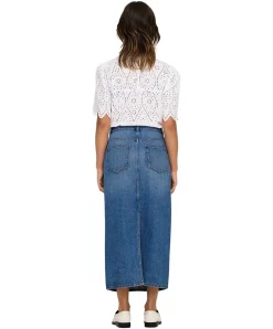 ONLY Jeansrock Midi in Mittelblau mit Rückenschlitz