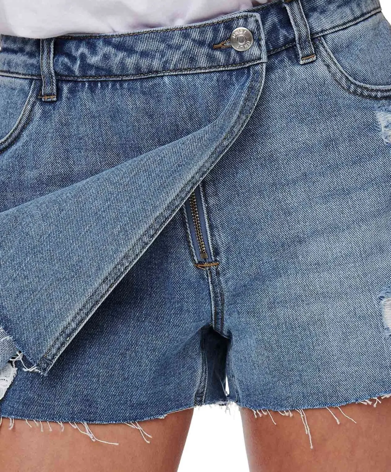 ONLY Jeansrock Texas in Mittelblau mit Abnutzungsdetails