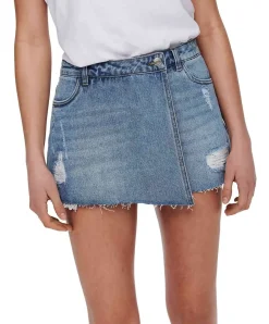ONLY Jeansrock Texas in Mittelblau mit Abnutzungsdetails