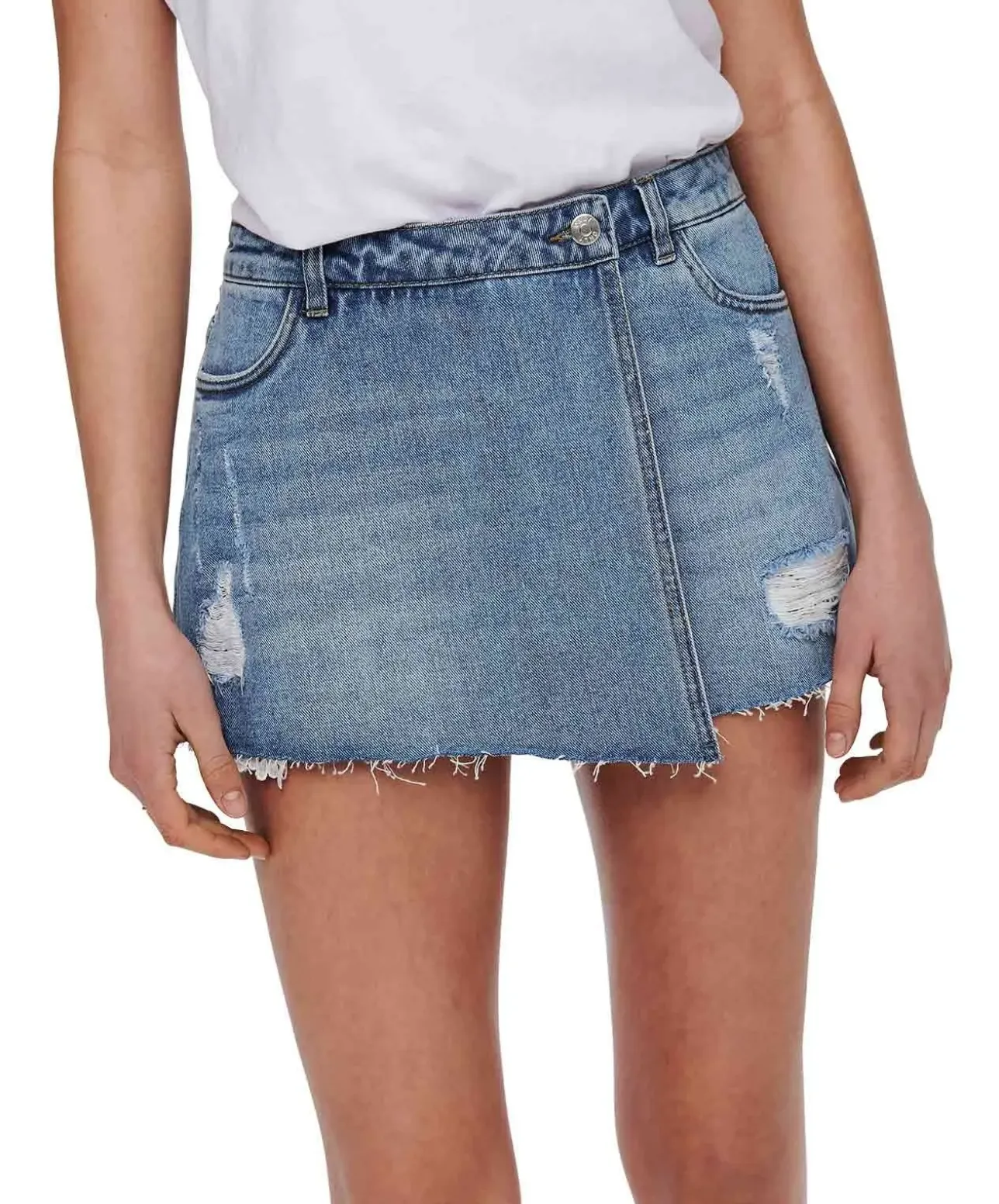 ONLY Jeansrock Texas in Mittelblau mit Abnutzungsdetails