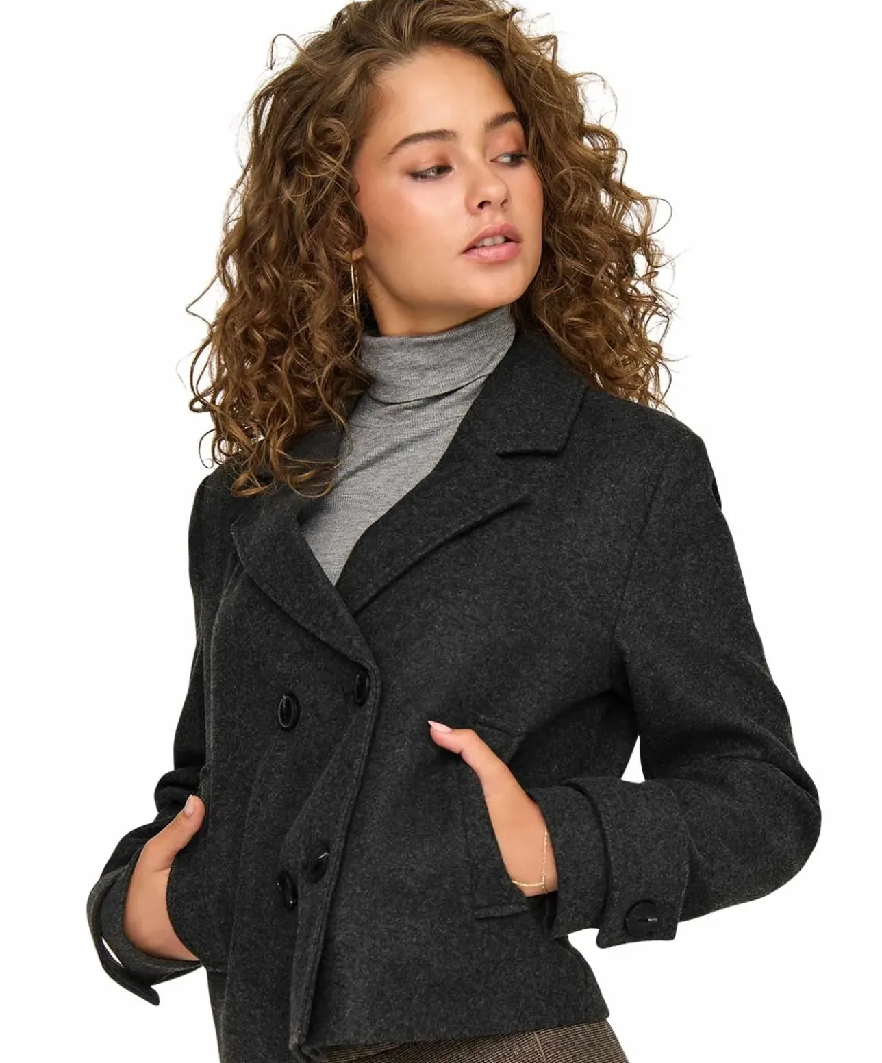 ONLY Kurzjacke Freja mit Revers in Dunkelgrau