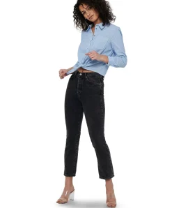 ONLY Lecey Bluse mit Hemdkragen in Hellblau und Brusttasche