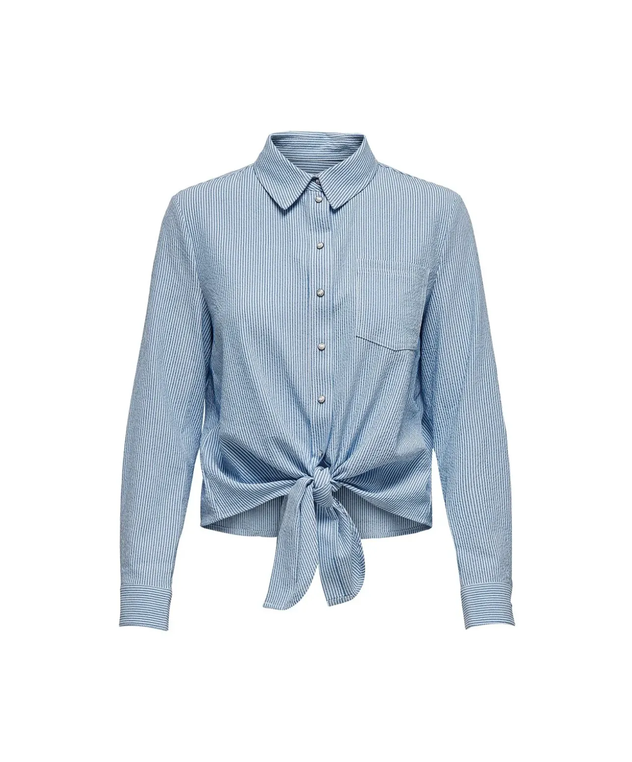 ONLY Lecey Bluse mit Hemdkragen in Hellblau und Brusttasche