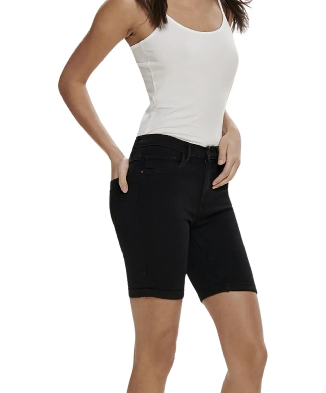 ONLY Rain Jeansshorts lang in Schwarz mit Stretch