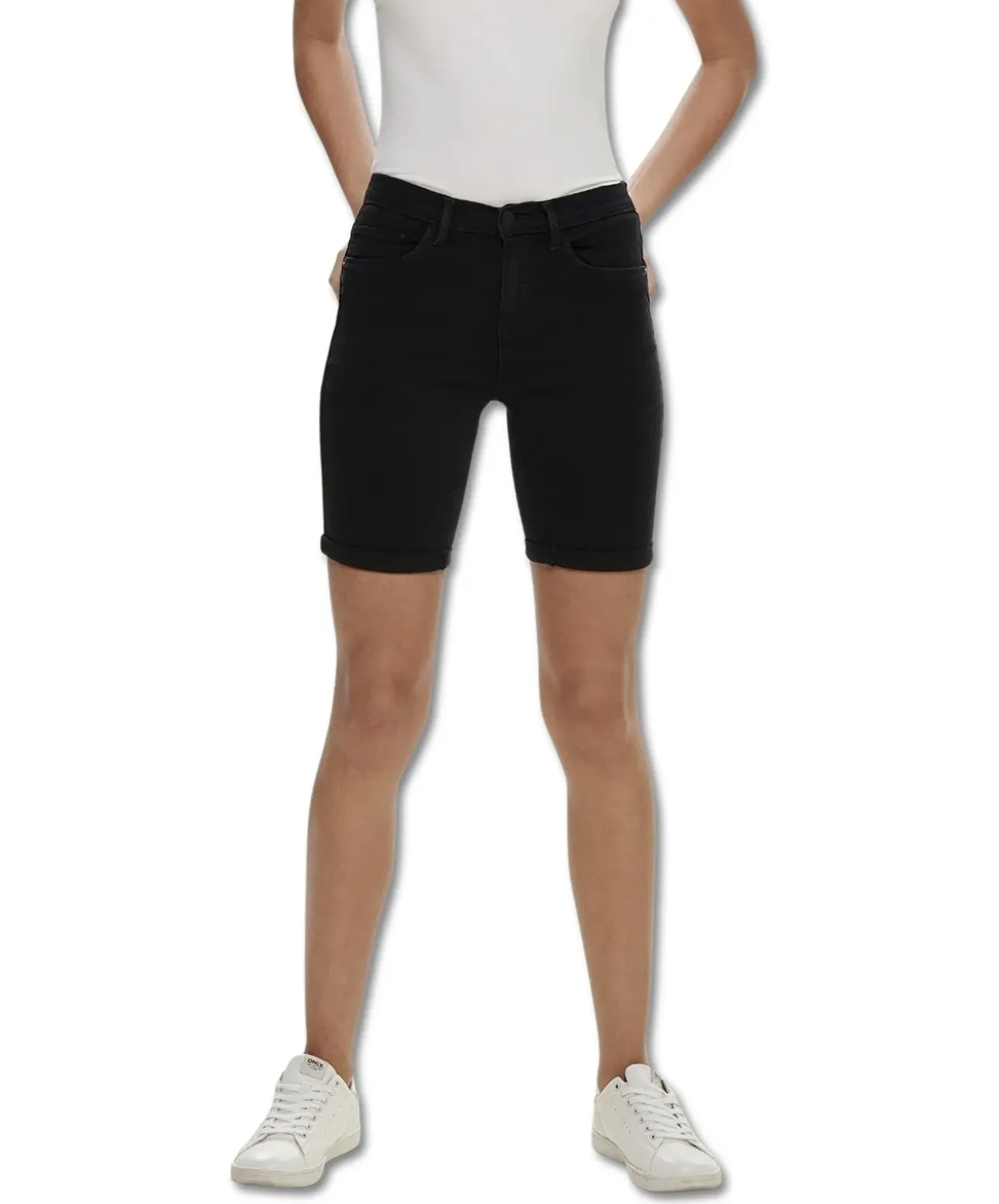 ONLY Rain Jeansshorts lang in Schwarz mit Stretch