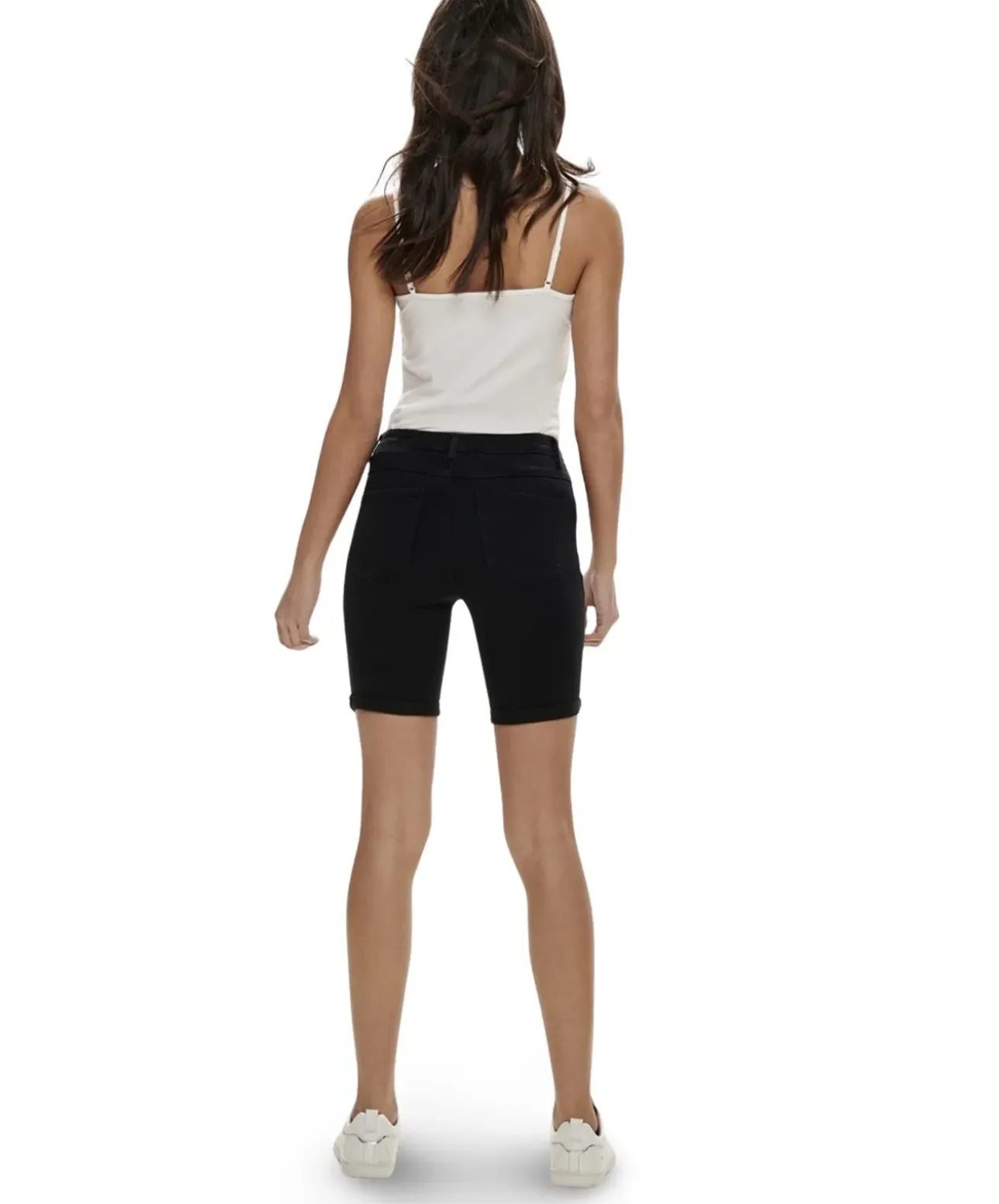 ONLY Rain Jeansshorts lang in Schwarz mit Stretch