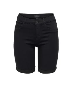 ONLY Rain Jeansshorts lang in Schwarz mit Stretch